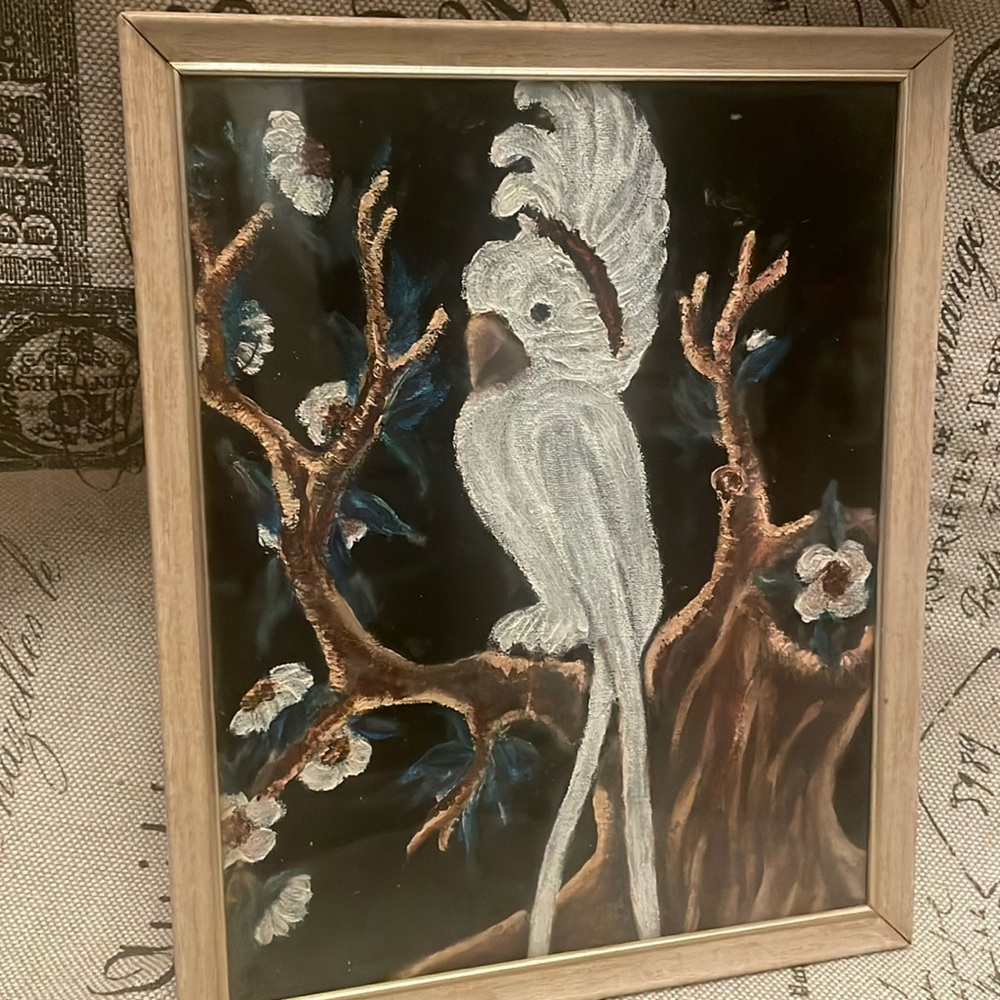 Vintage original painting - cockatiel parrot -